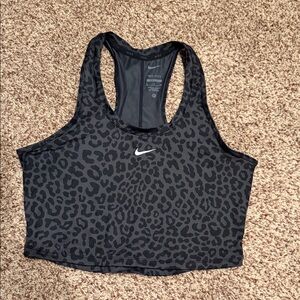 Nike Black Leopard-Print Racerback sports cropped tank top. Size small.